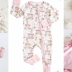 Caden Lane Pink Golf Print Ruffle Footed One-Piece